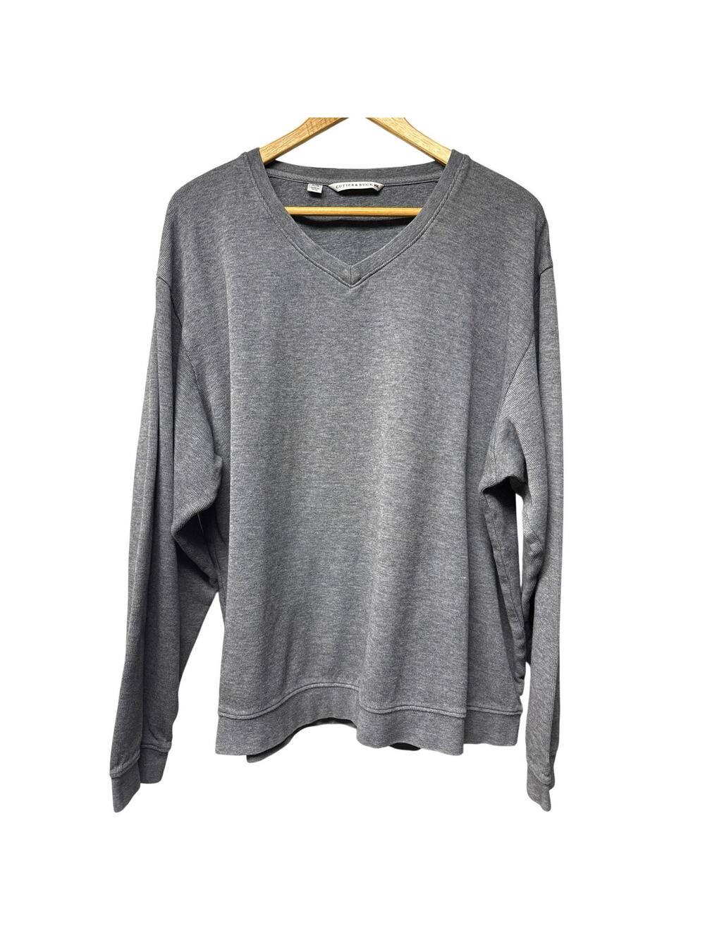 Cutter and Buck Mens Size XL Gray V-Neck Pullover Sweater 100% Cotton Work